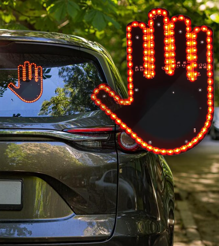 Semn LED Auto cu Telecomanda , design mana, 4 moduri de utilizare